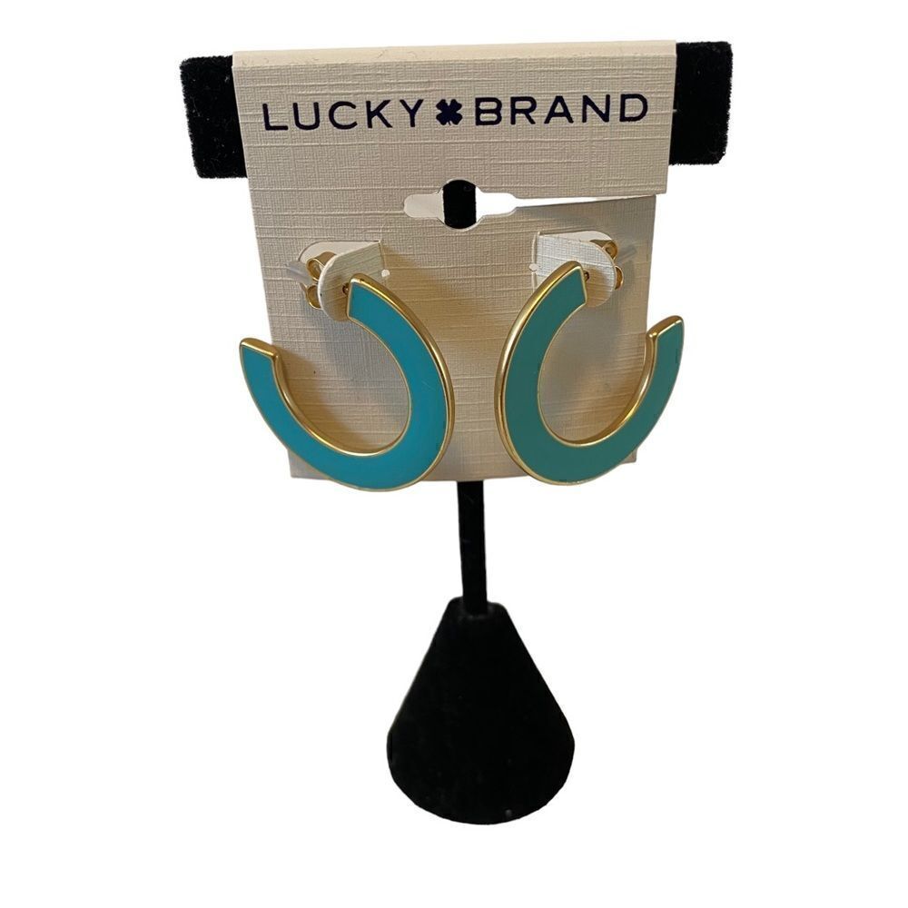 Lucky Brand Turquoise & Gold Toned Enamel Hoops.